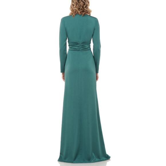 Kay Unger Size 10 Green Elegant V-Neck Ruched Waist Evening Gown Kayla Dress - Picture 2 of 16